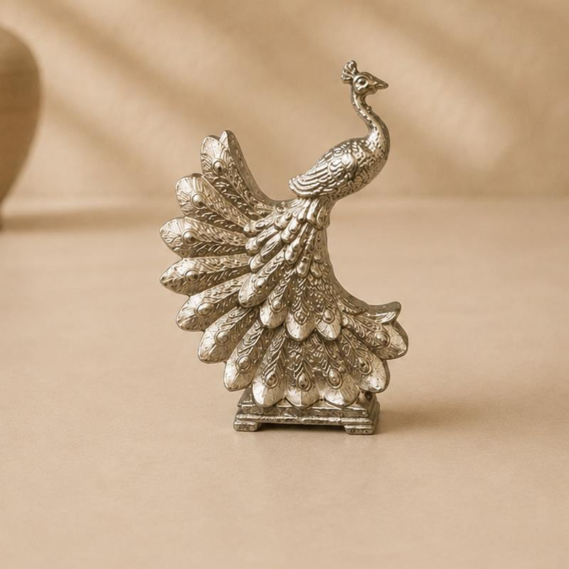 Metallic Peacock Sculpture I, handcrafted Metal Craft