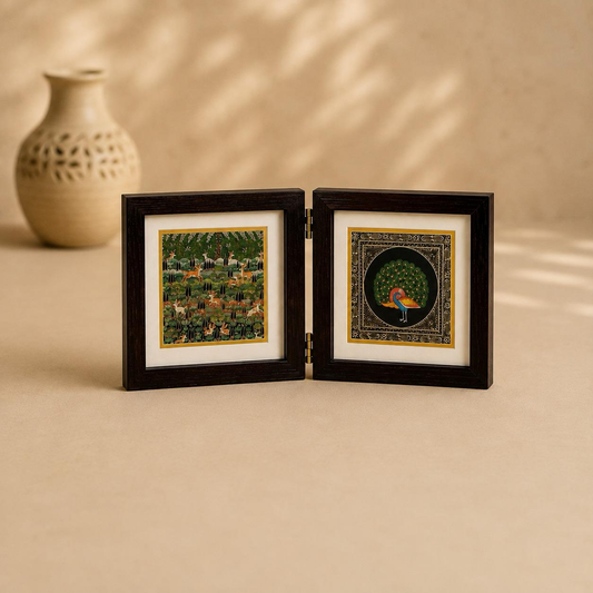 Sangam Dhokra and Miniature Double Frame, handcrafted dhokra and miniature art