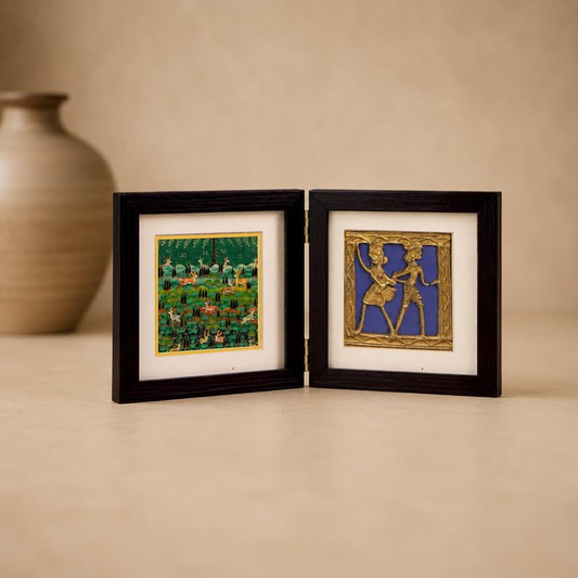 Sangam Papier Mache and Dhokra Double Frame, handcrafted papier mache and dhokra art
