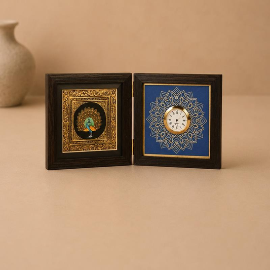 Sangam Miniature and Clock Double Frame, handcrafted miniature art
