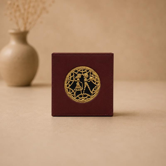 Paramparik Dhokra Art with Leather Table Top, handcrafted Dhokra metal casting