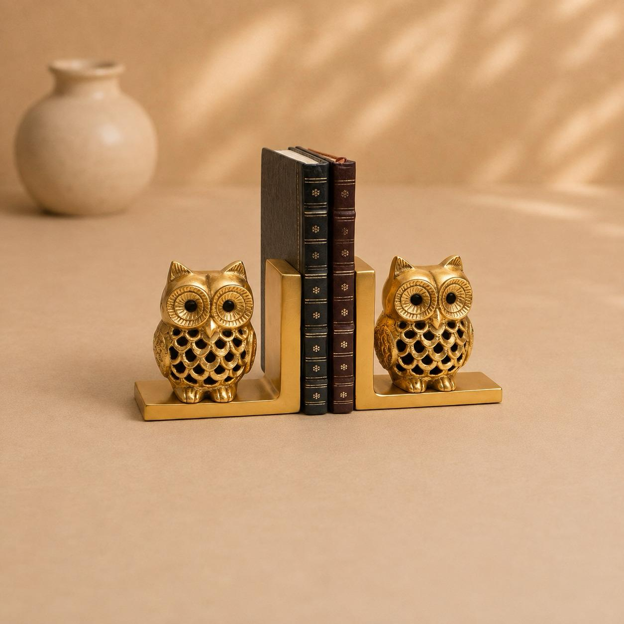 Ullu Metallic Owl Bookend, handcrafted Metal Craft (Moradabad)