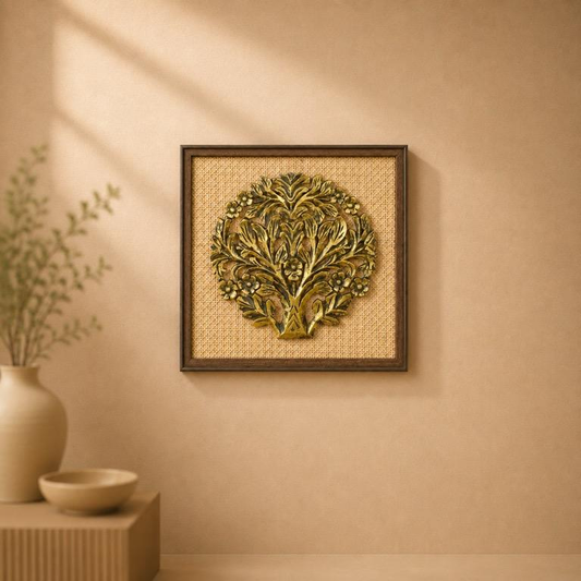 Vanashree Carved Wooden Tree Roundel Wall Panel, handcrafted wood carving