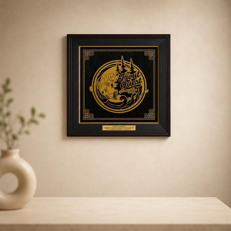 Chakra Samman Framed Recognition Plaque, handcrafted Metal Craft and Tussar