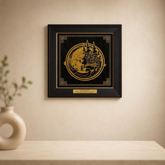 Chakra Samman Framed Recognition Plaque, handcrafted Metal Craft and Tussar