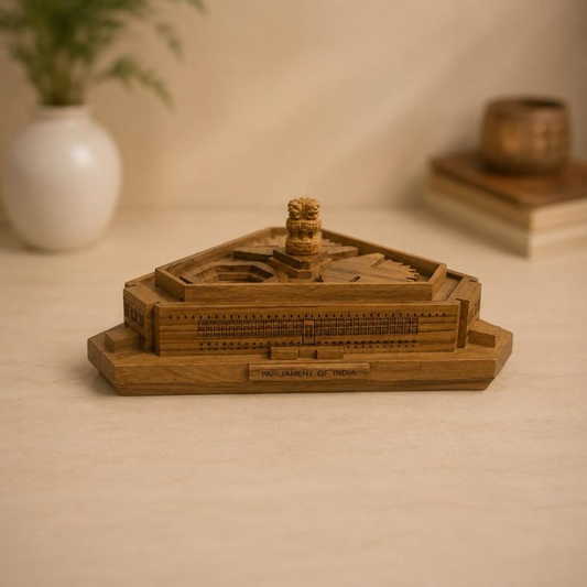 Sansad Wooden Parliament Replica India Monument Model, handcrafted wood carving