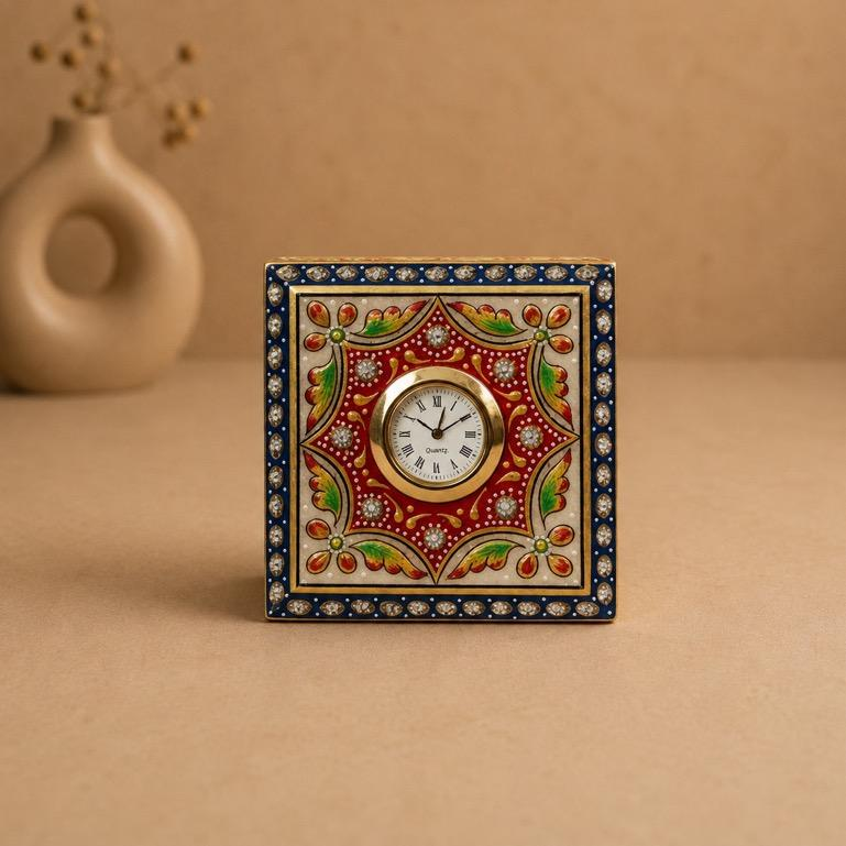 Ghadi Meenakari Desk Clock, handcrafted Jaipur enamel work