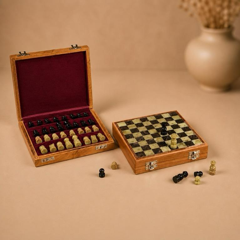 Raj Chaturang Wooden Chess Set, folding storage box view