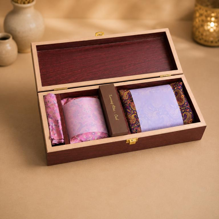 Nafasat Fragrance & Stole Gift Box, handcrafted Banarasi Brocade