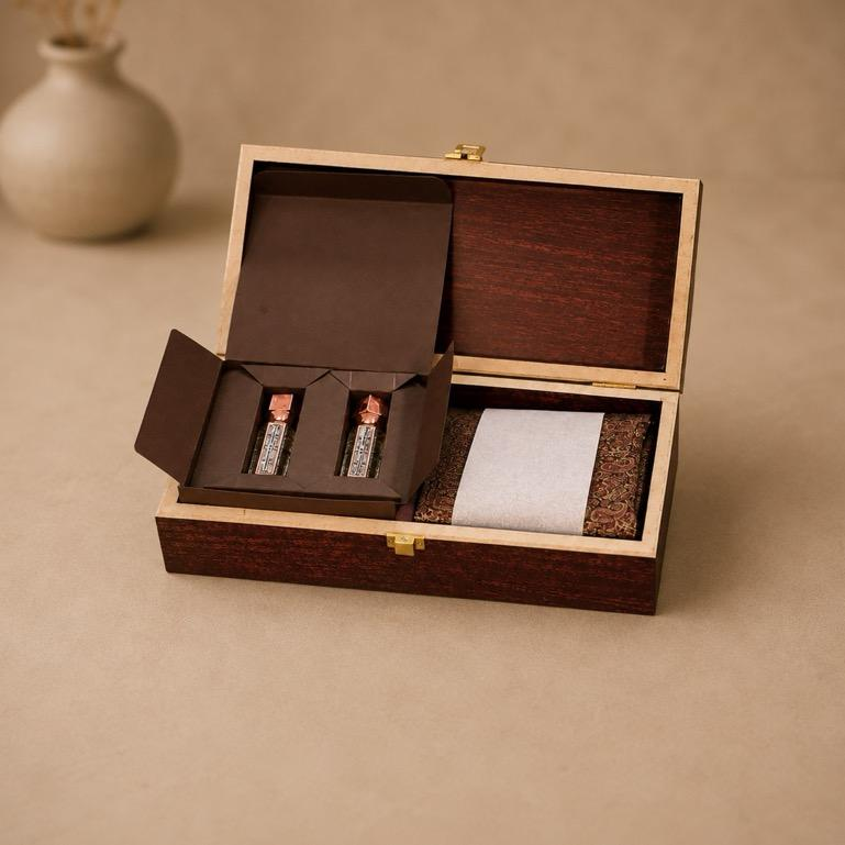 Kannauj Saanjh Attar & Brocade Gift Box, handcrafted Attar and Brocade