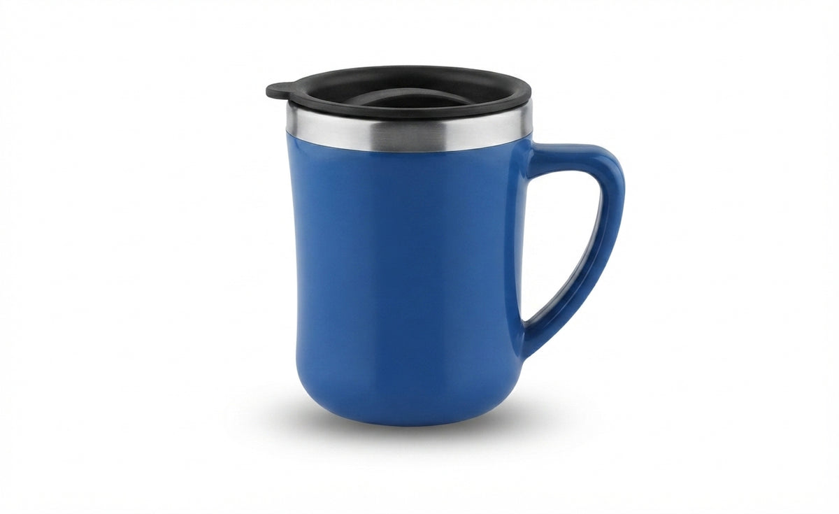 Steel Inner Coffee Mug with Lid - Blue - Meru Trophy corporate gifting