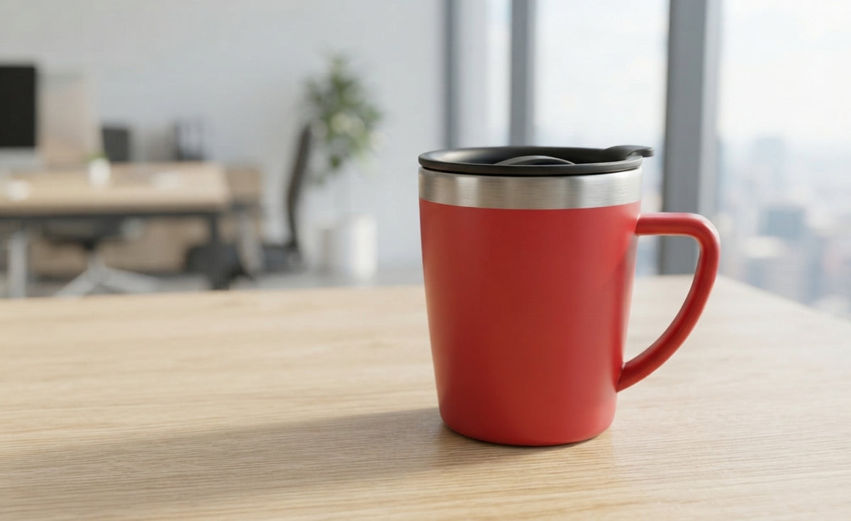Steel Inner Coffee Mug with Lid - lifestyle - Meru Trophy corporate gifting
