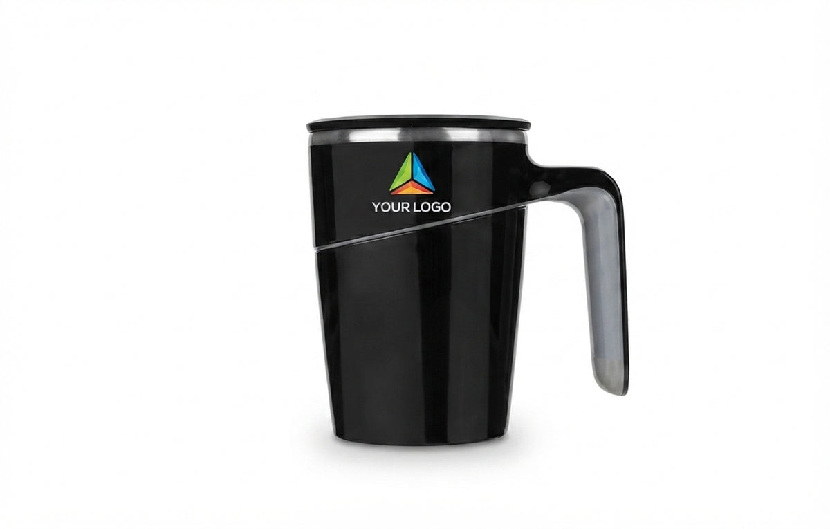 Customizable Suction Mug with Handle - Black - Meru Trophy corporate gifting
