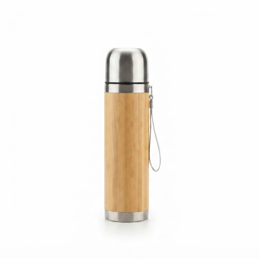 Bamboo Bullet Flask with Cup Lid - Bamboo - Meru Trophy corporate gifting