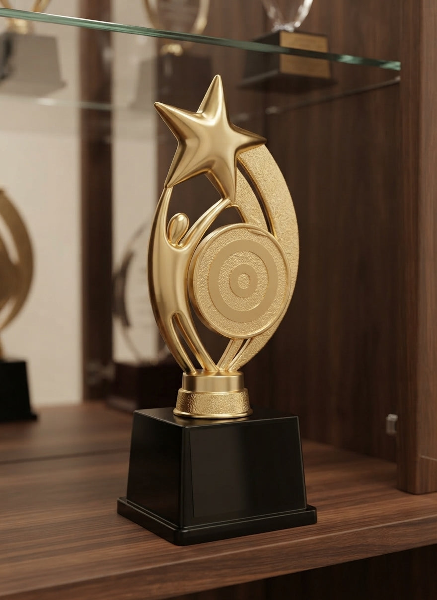 Custom Star Achievement Trophy - Gold and Black Finish pf 1303 alternate view - Meru Trophy