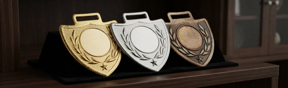 Custom Medals Gold Silver Bronze Recognition Awards MS-Shield-1 alternate view - Meru Trophy