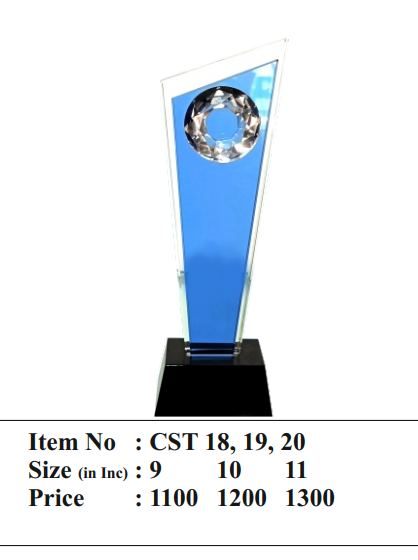 Blue crystal trophy CST-19; ideal for corporate awards and recognition.