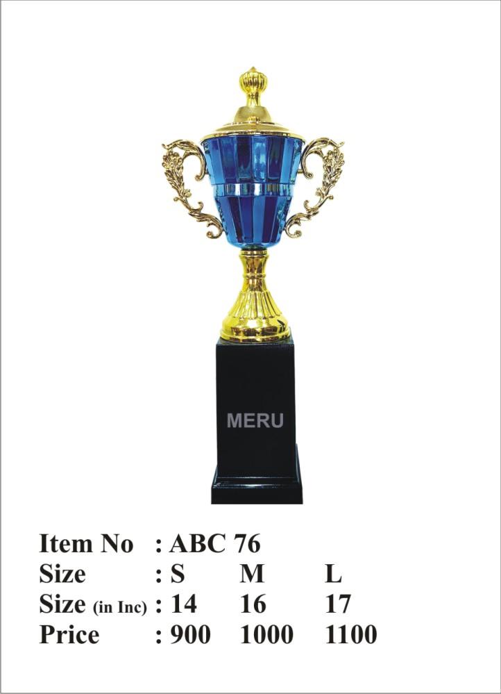 Blue and gold fiber trophy; ideal for corporate awards and athletic recognition.