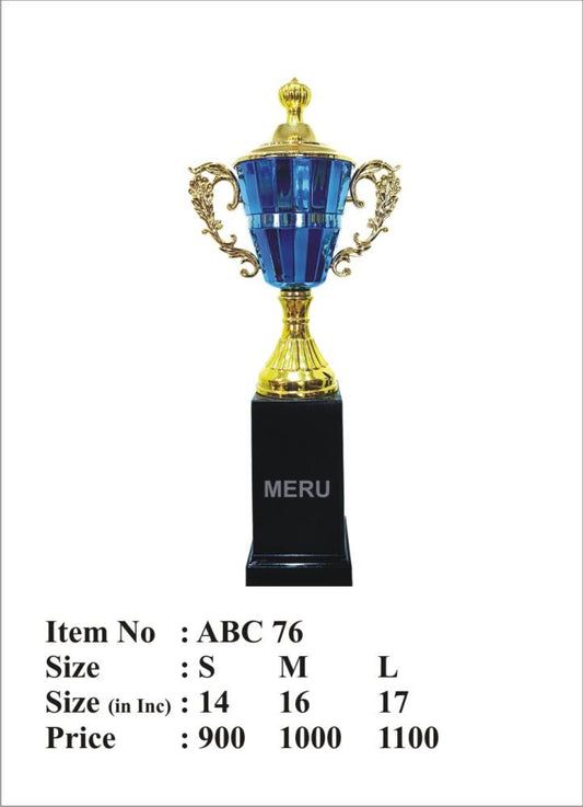 Blue and gold fiber trophy; ideal for corporate awards and athletic recognition.