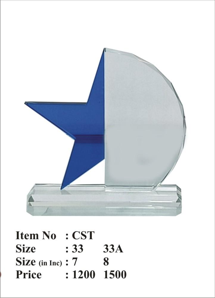 Elegant crystal trophy with a blue star; ideal for awards and recognition.
