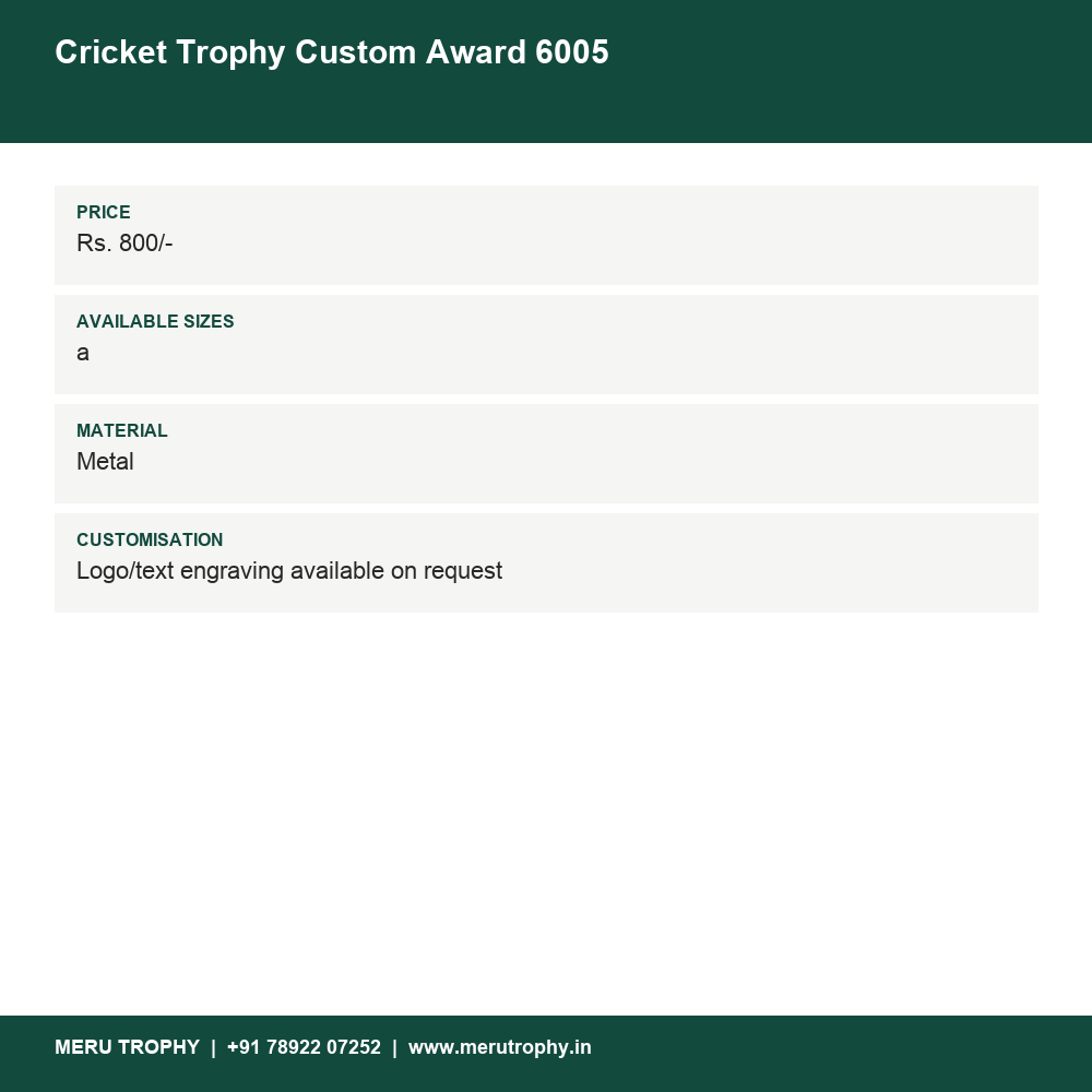 Cricket Trophy Custom Award 6005 details - Meru Trophy
