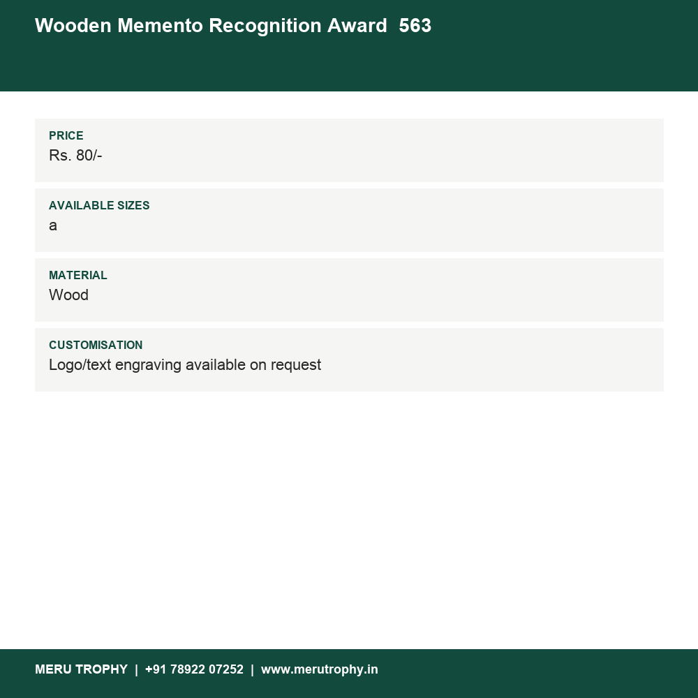Wooden Memento Recognition Award 563 details - Meru Trophy