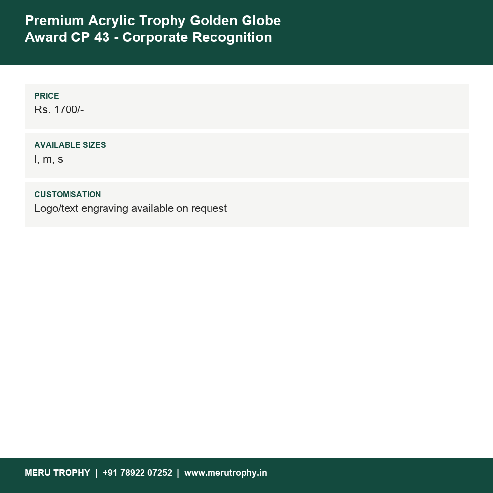 Premium Acrylic Trophy Golden Globe Award CP 43 - Corporate Recognition Award details - Meru Trophy