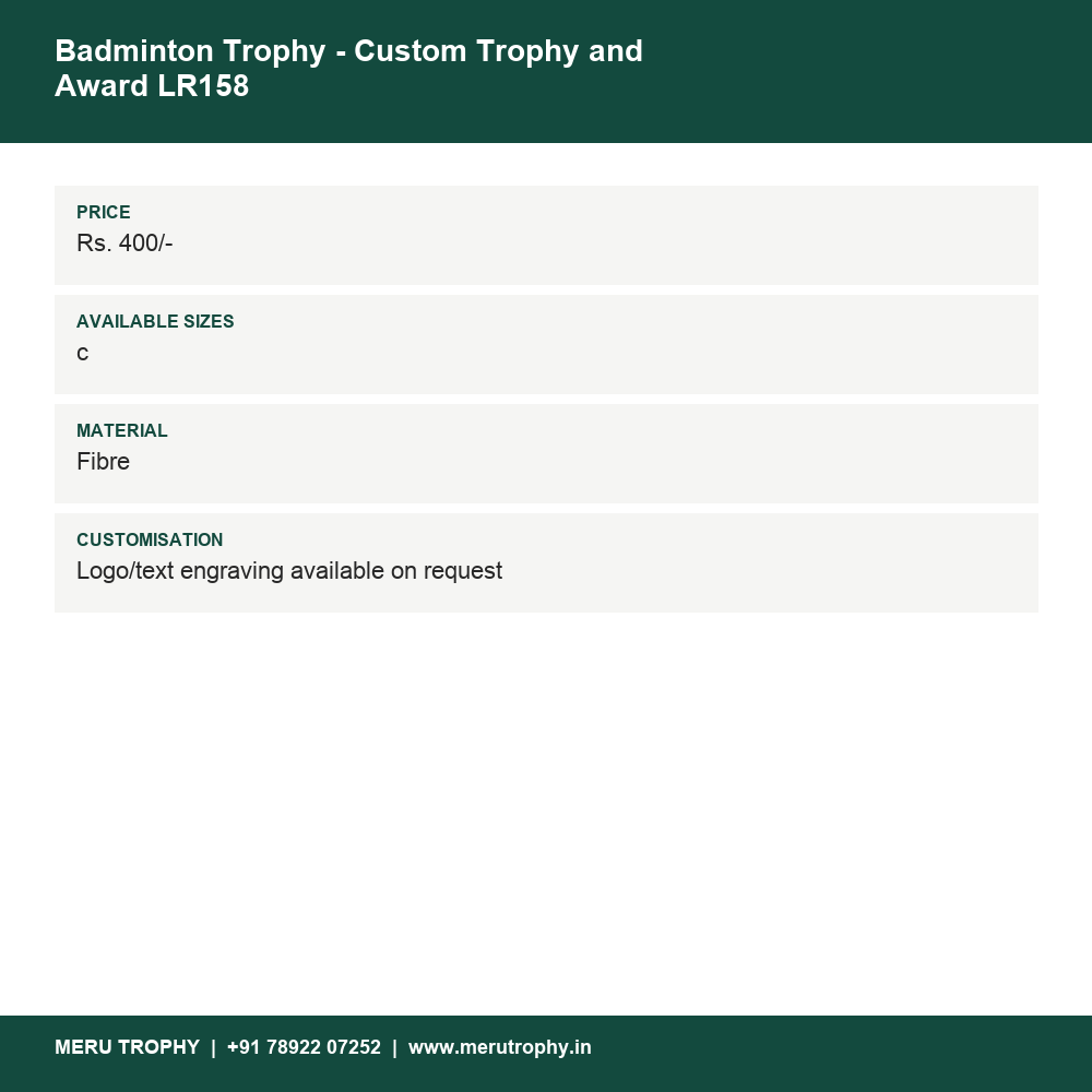 Badminton Trophy - Custom Trophy and Award LR158 details - Meru Trophy