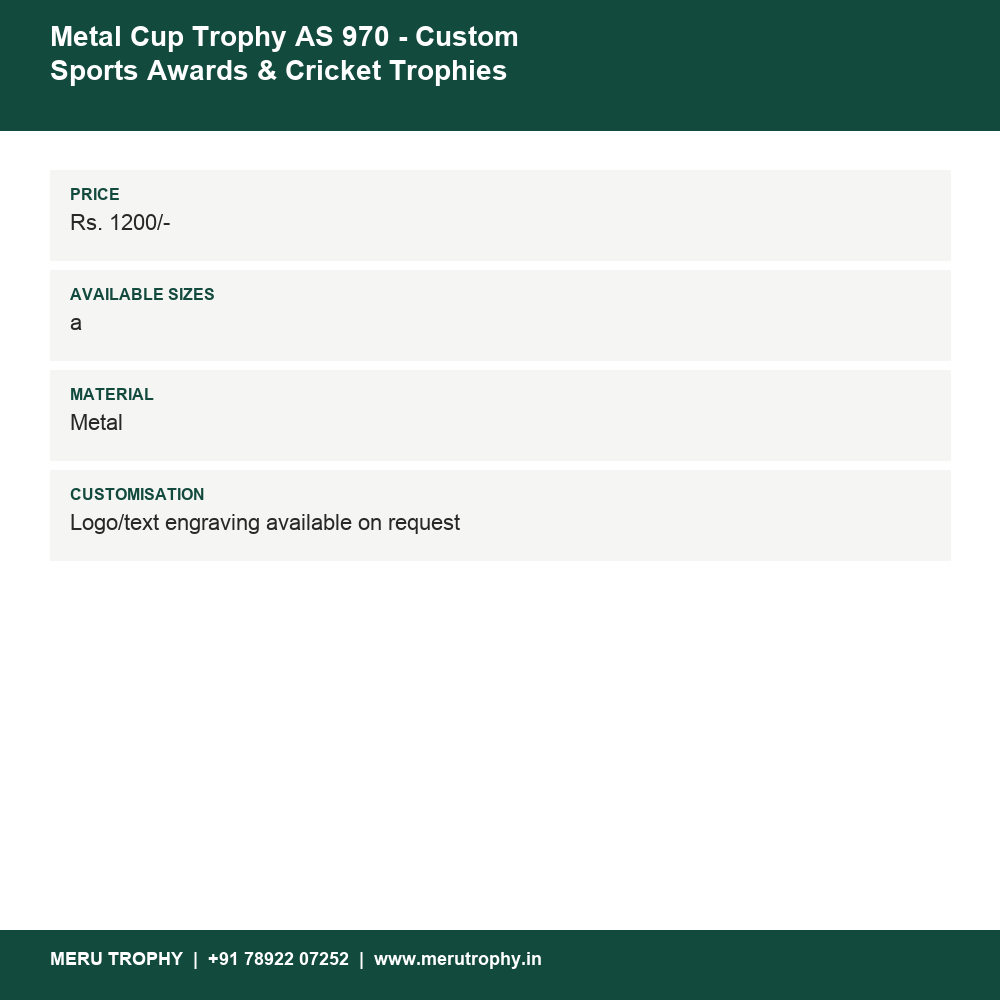 Metal Cup Trophy AS 970 - Custom Sports Awards & Cricket Trophies details - Meru Trophy