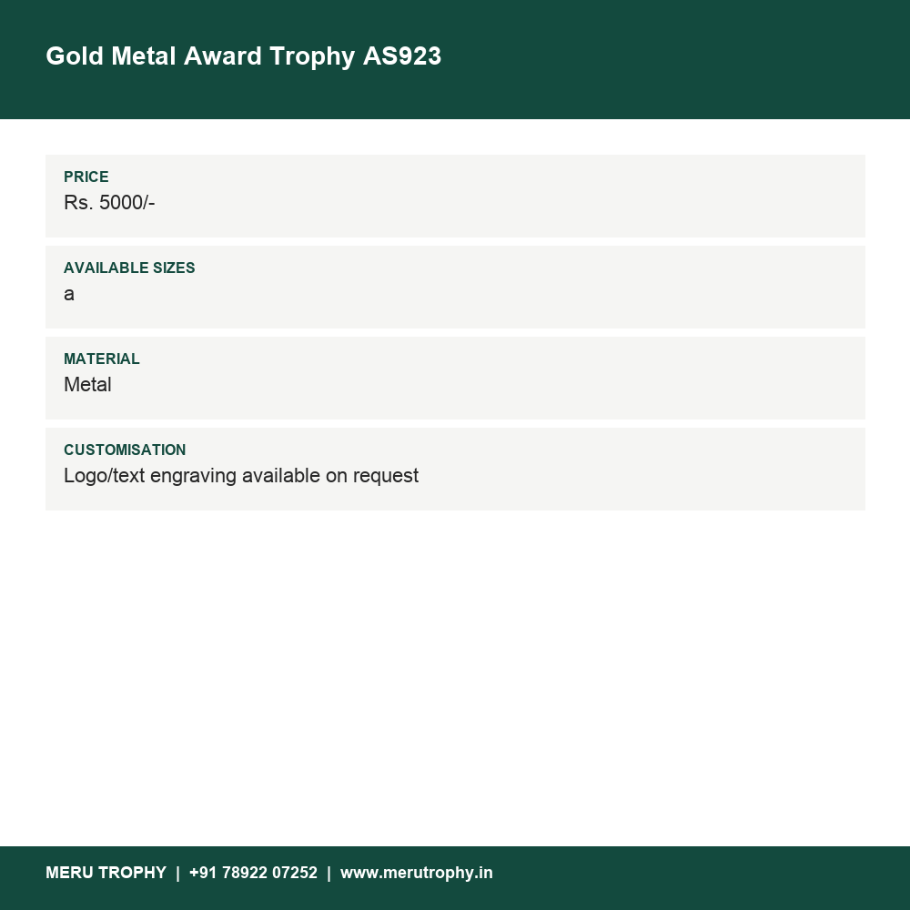Gold Metal Award Trophy AS923 details - Meru Trophy
