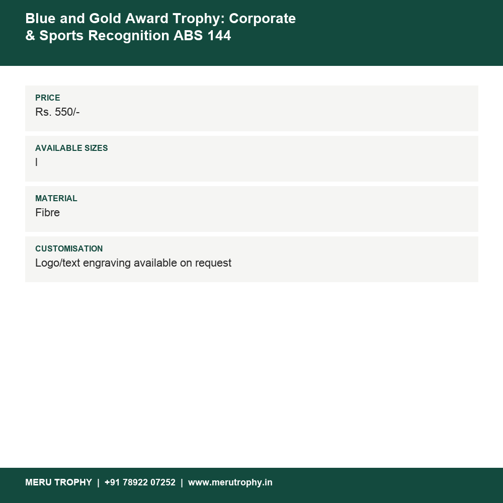 Blue and Gold Award Trophy: Corporate & Sports Recognition ABS 144 details - Meru Trophy