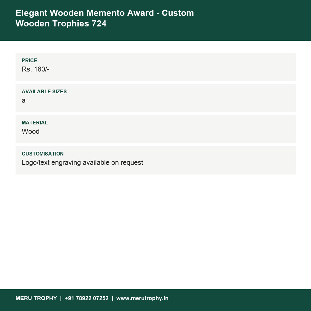 Elegant Wooden Memento Award - Custom Wooden Trophies 724 details - Meru Trophy