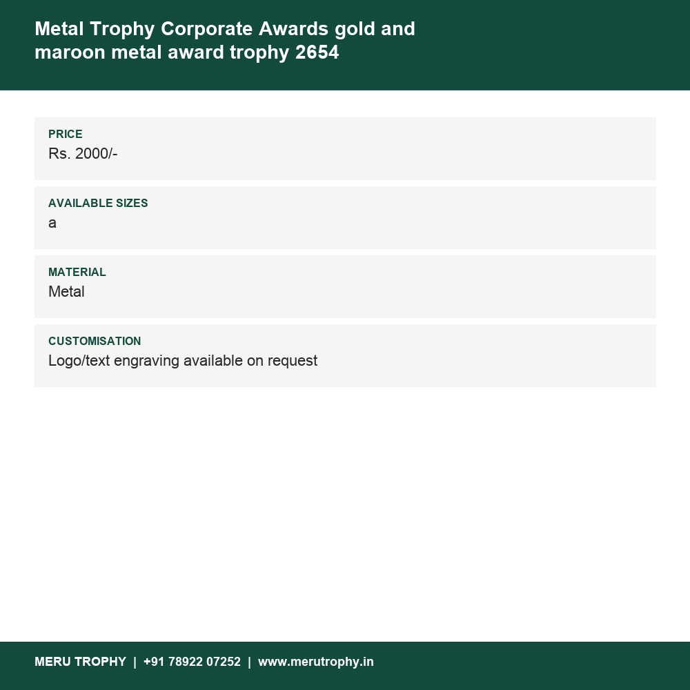 Metal Trophy Corporate Awards gold and maroon metal award trophy 2654 details - Meru Trophy