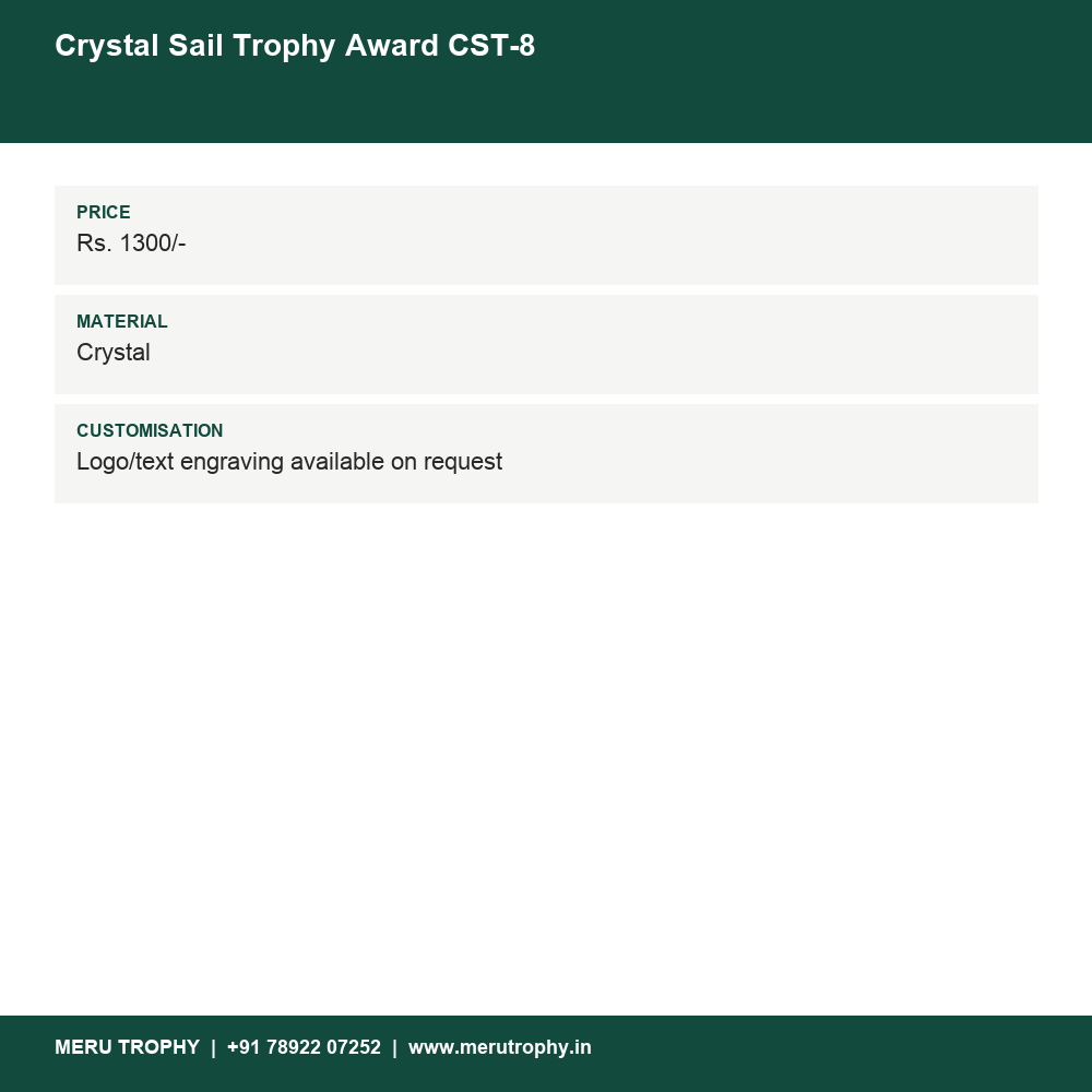 Crystal Sail Trophy Award CST-8 details - Meru Trophy