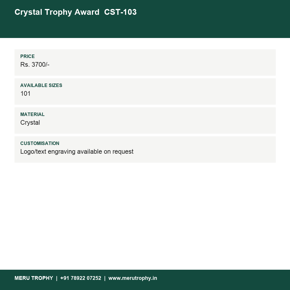 Crystal Trophy Award CST-103 details - Meru Trophy