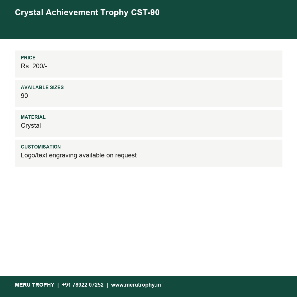 Crystal Achievement Trophy CST-90 details - Meru Trophy