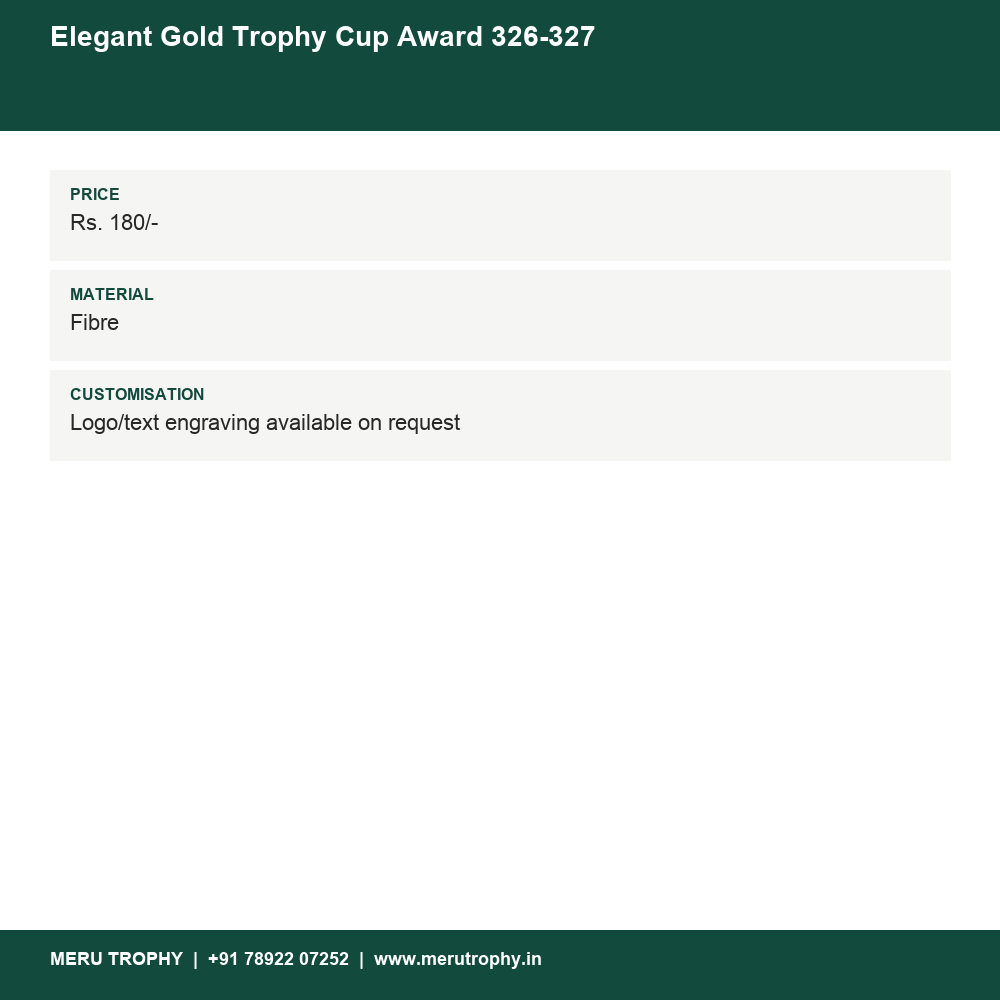Elegant Gold Trophy Cup Award 326-327 details - Meru Trophy