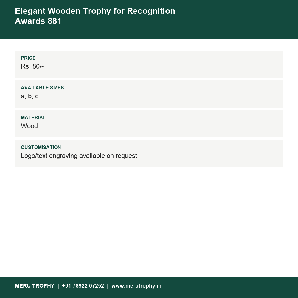 Elegant Wooden Trophy for Recognition Awards 881 details - Meru Trophy