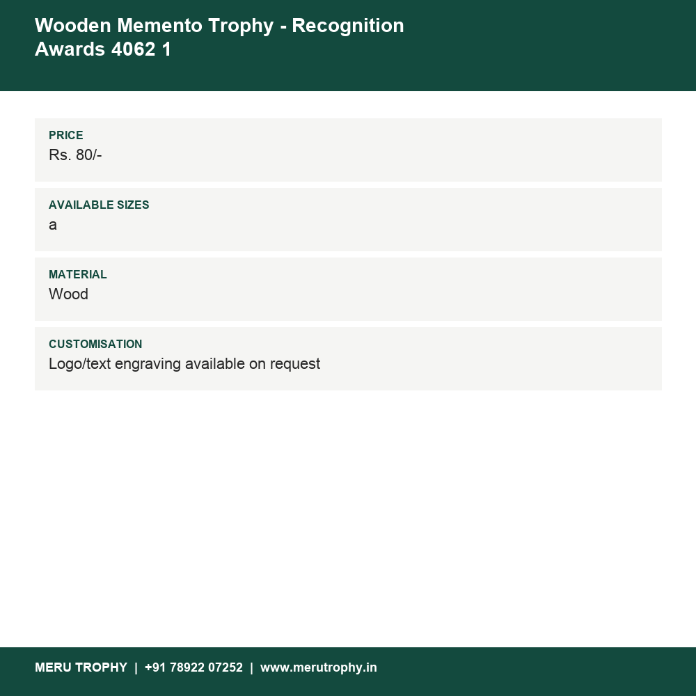 Wooden Memento Trophy - Recognition Awards 4062 1 details - Meru Trophy