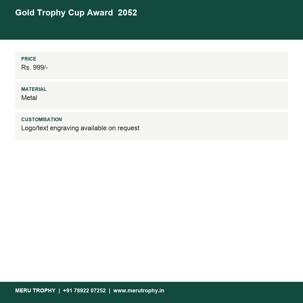 Gold Trophy Cup Award 2052 details - Meru Trophy