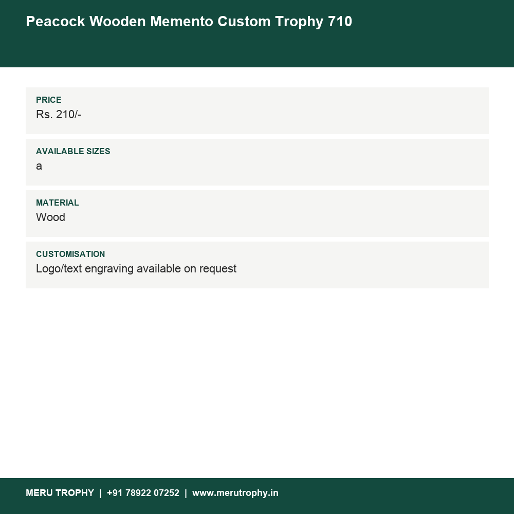 Peacock Wooden Memento Custom Trophy 710 details - Meru Trophy