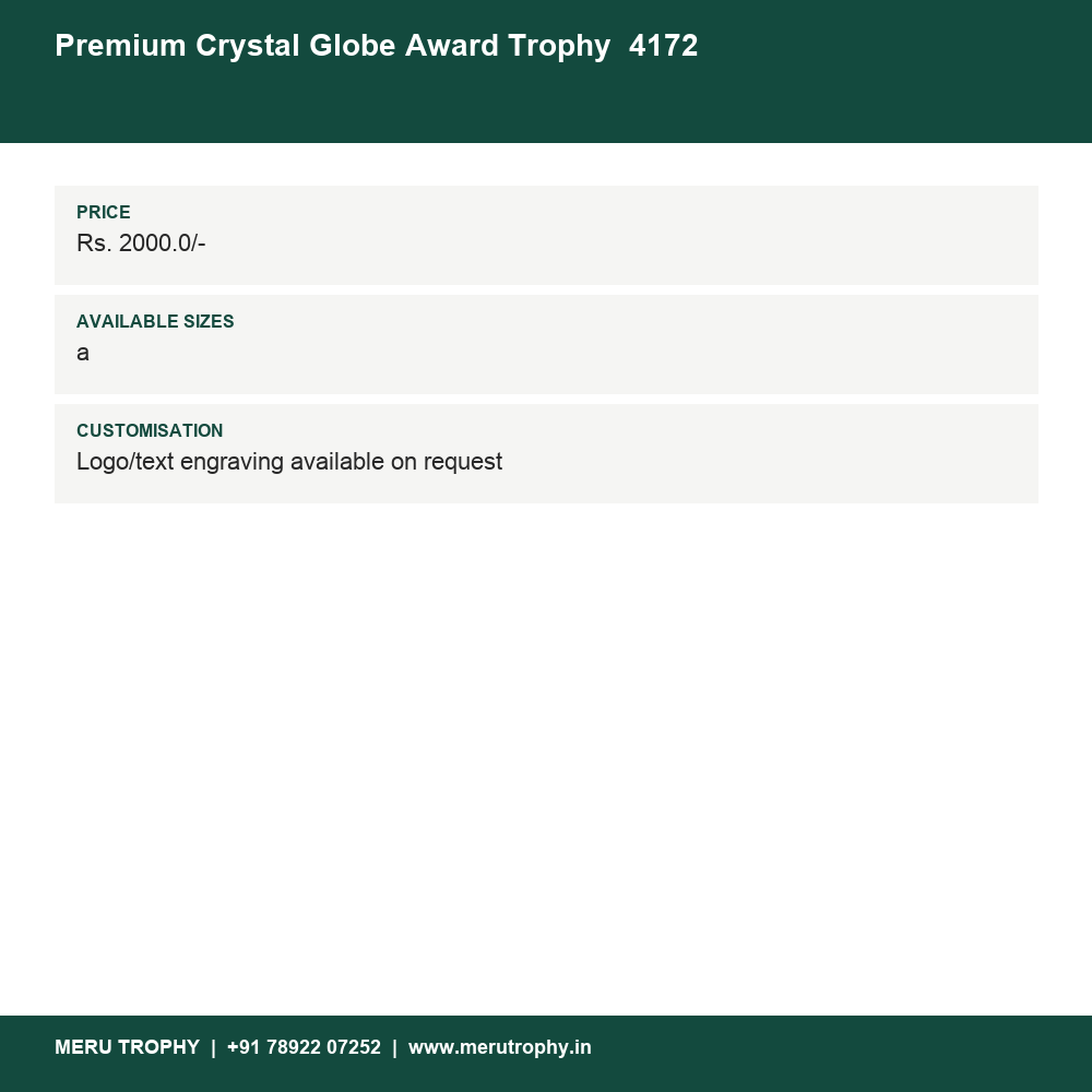 Premium Crystal Globe Award Trophy  4172 details - Meru Trophy