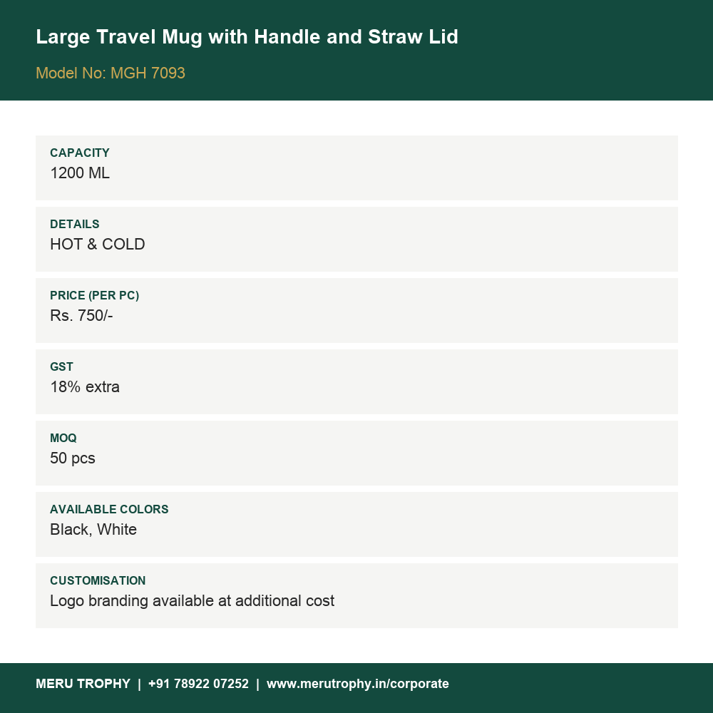 Large Travel Mug with Handle and Straw Lid - specification card - Meru Trophy corporate gifting