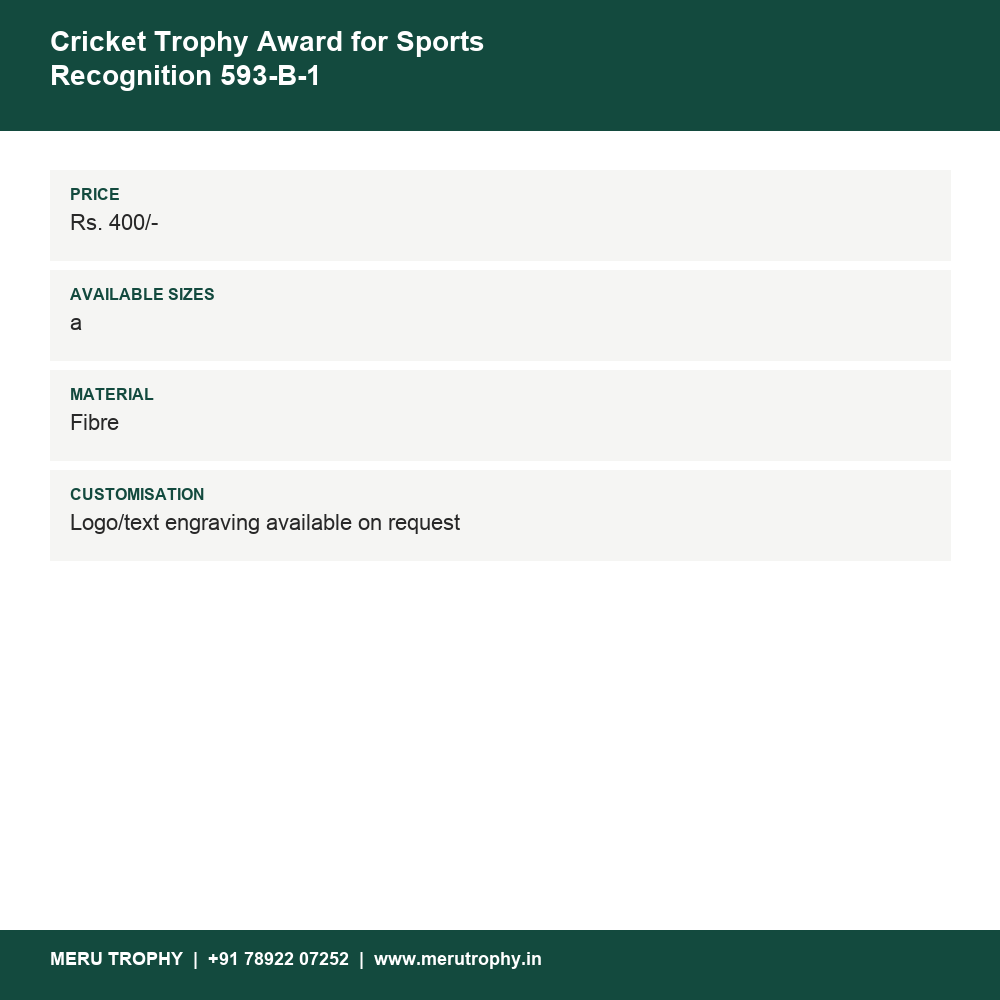 Cricket Trophy Award for Sports Recognition 593-B-1 details - Meru Trophy