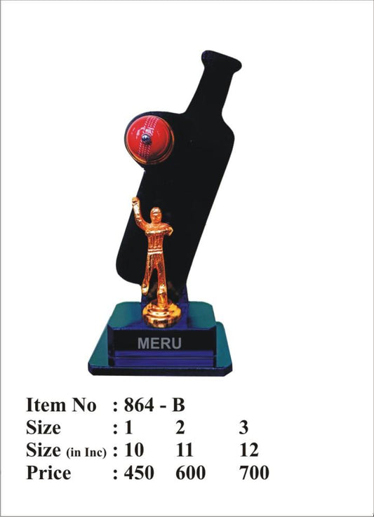Acrylic Cricket Trophy with Bat & Figurine - 864B-1