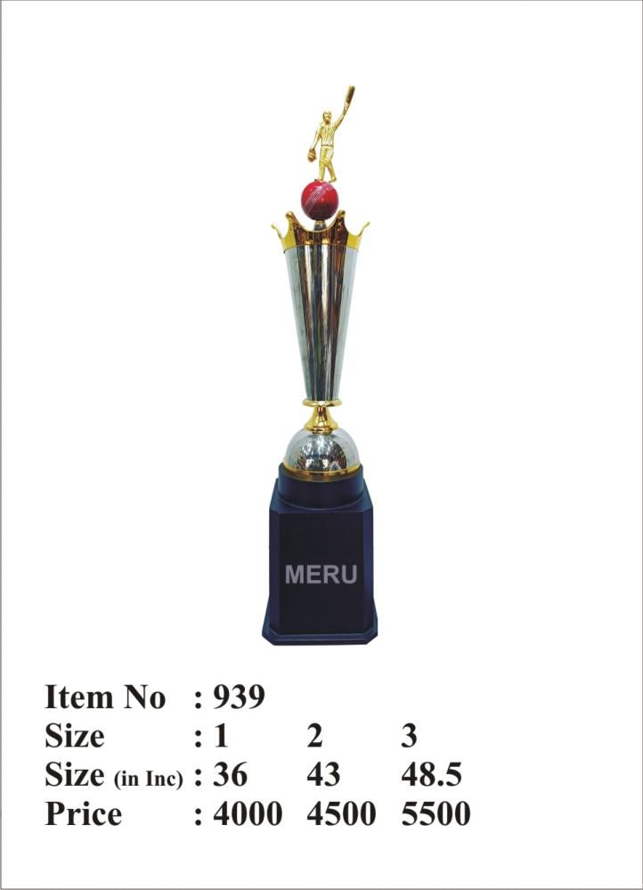 Silver and gold cricketer figurine on a cricket ball trophy - perfect for sports awards.