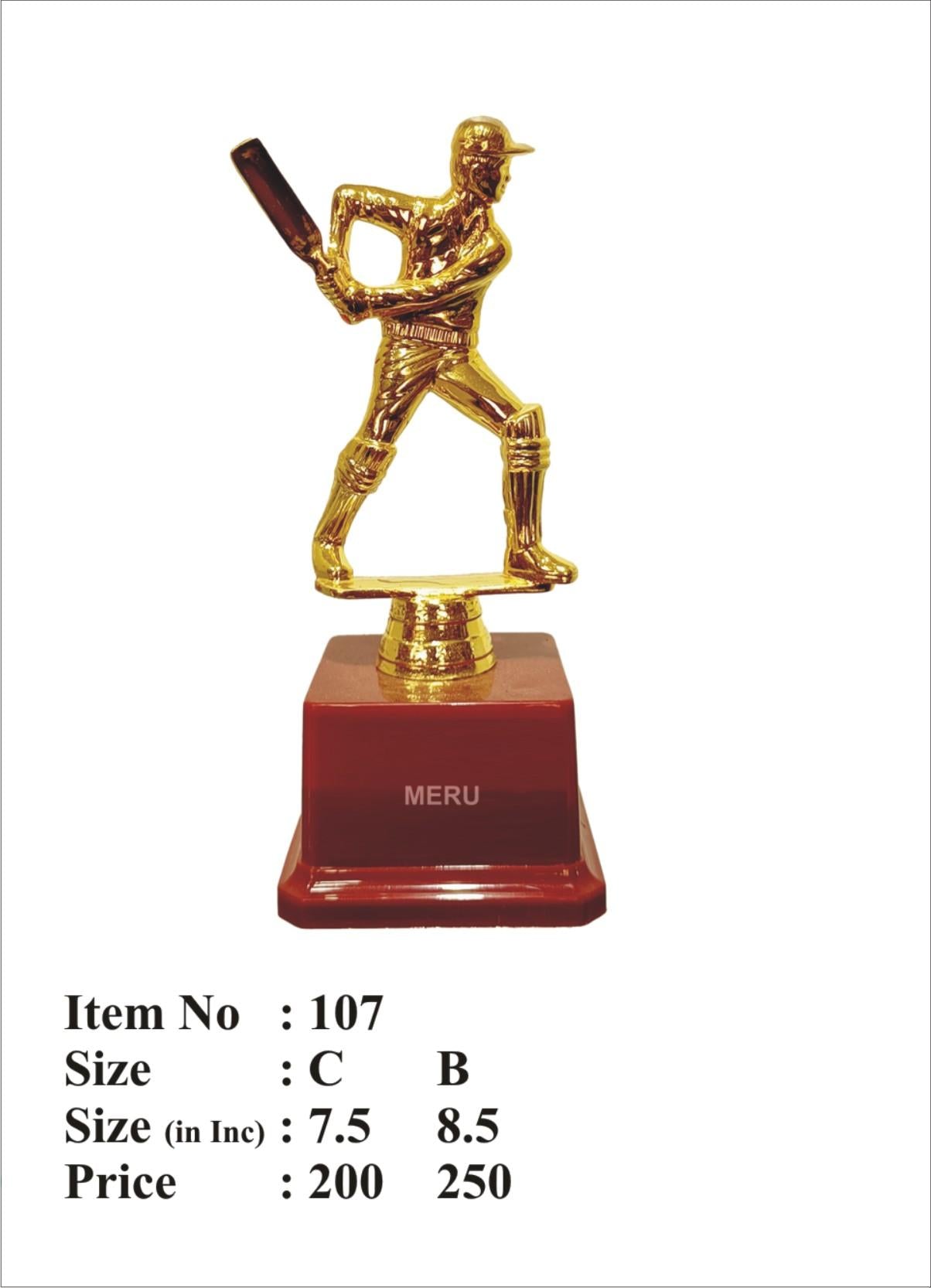 Gold cricket trophy featuring a batsman; a perfect fiber trophy for sports awards.