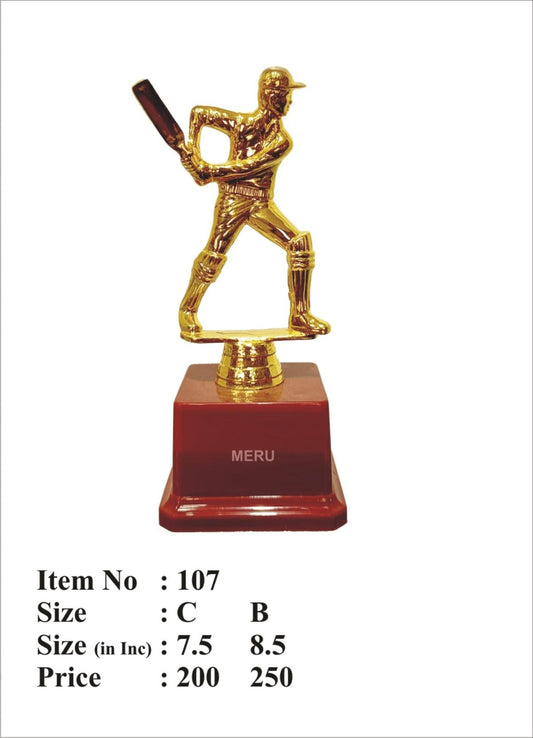 Gold cricket trophy featuring a batsman; a perfect fiber trophy for sports awards.