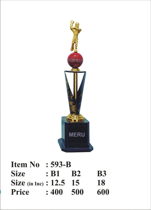 Dynamic cricket trophy featuring a batsman and ball; perfect for sports recognition.