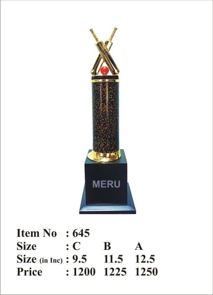 Cricket trophy with crossed bats and ball; perfect for sports awards.